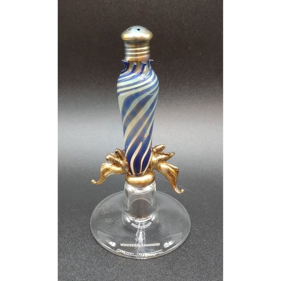 Salt Shaker Art Glass Signed 94 Gazette Gold Accents Hand Blown 5 In - Picture 1 of 8